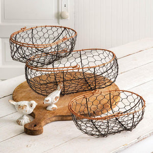 Set of Three Wire Gathering Baskets - Oval - Countryside Home Decor
