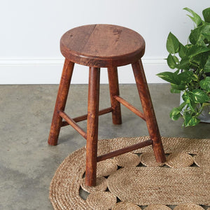 Vintage-Inspired Polished Wooden Stool - Countryside Home Decor