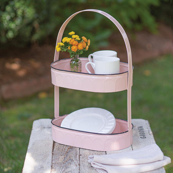 Two-Tiered Oval Pink Tray - Countryside Home Decor