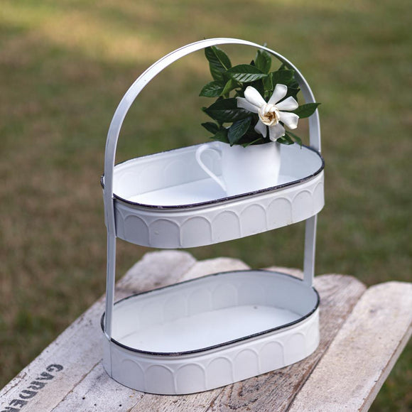 Two-Tiered Oval White Tray - Countryside Home Decor