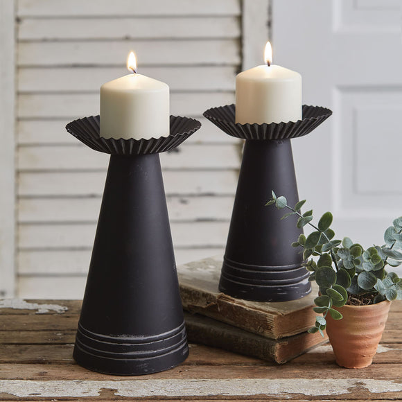 Set of Two Corrugated Pillar Candle Holders - Countryside Home Decor