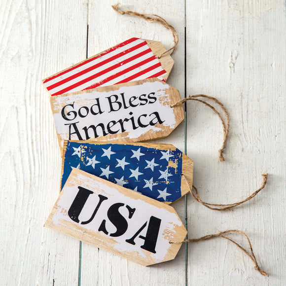 Set of Four Patriotic Wooden Tags - Countryside Home Decor