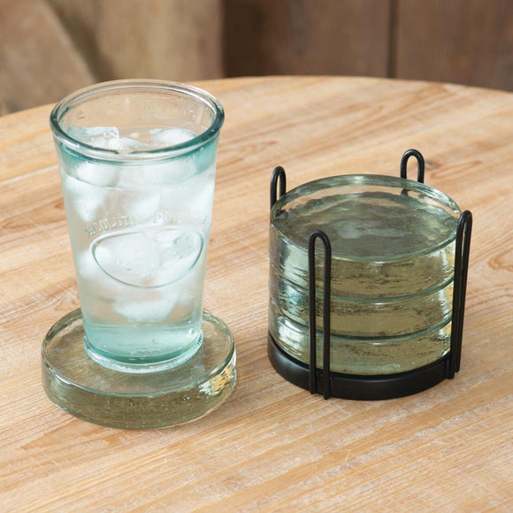 Blocked Glass Coasters Caddy - Countryside Home Decor