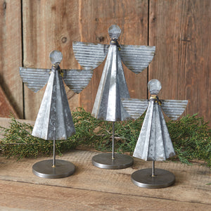 Set of Three Galvanized Metal Angels - Countryside Home Decor