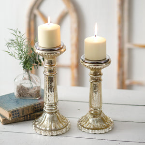 Set of Two Mercury Glass Pillar Candle Holders - Countryside Home Decor