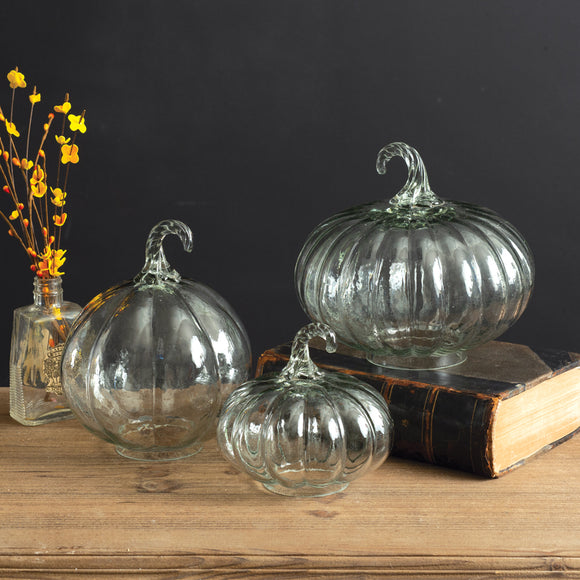 Set of Three Glass Pumpkins - Countryside Home Decor