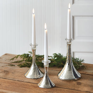 Set of Three Silver Mercury Glass Taper Candle Holders - Countryside Home Decor