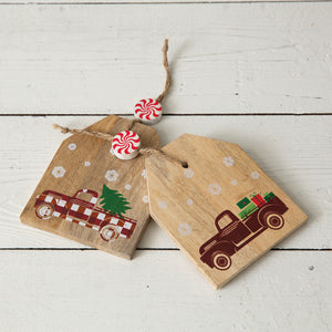 Set of Two Christmas Truck Wooden Tags - Countryside Home Decor