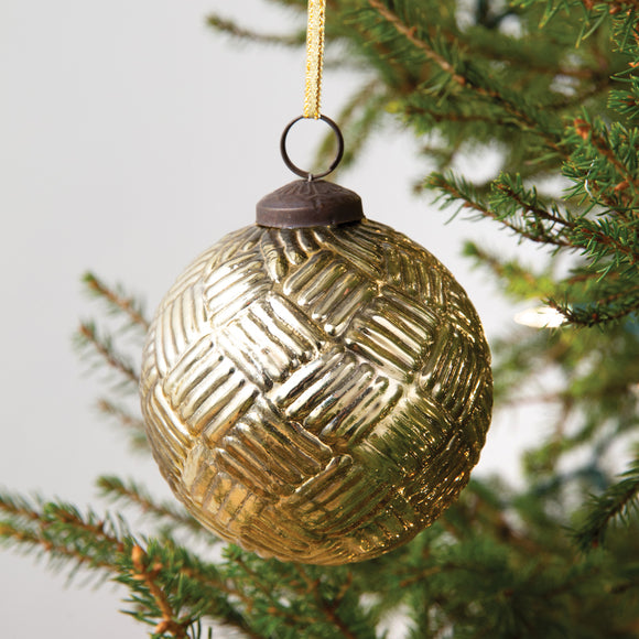 Mercury Glass Basket Weave Ornament - Set of 4 - Box of 4 - Countryside Home Decor