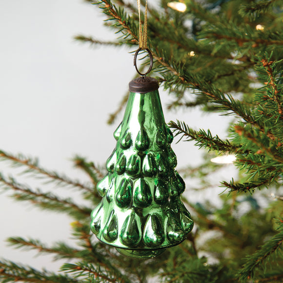 Christmas Tree Mercury Glass Ornament - Set of 4 - Box of 4 - Countryside Home Decor