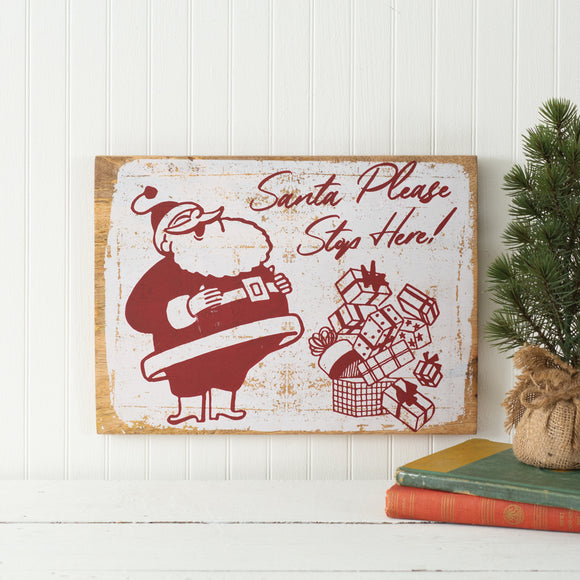 Vintage-Inspired Santa Stop Here Wall Sign - Countryside Home Decor