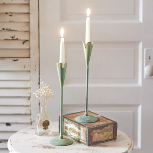 Set of Two Verdigris Taper Candle Holders - Countryside Home Decor