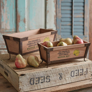 Set of Two Wood Tabletop Banana Boxes - Countryside Home Decor