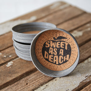 Mason Jar Lid Coaster - Sweet As A Peach - Box of 4 - Countryside Home Decor