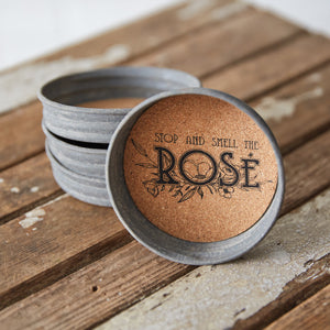 Mason Jar Lid Coaster - Stop And Smell The Rose - Box of 4 - Countryside Home Decor