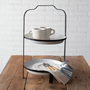 Two-Tier White and Black Metal Tray - Countryside Home Decor