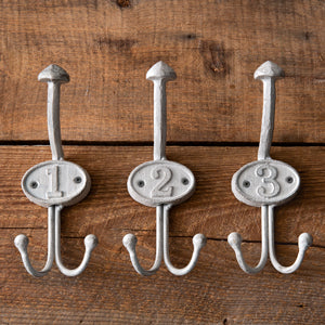 Set of Three Schoolhouse Numbered Hooks - Countryside Home Decor