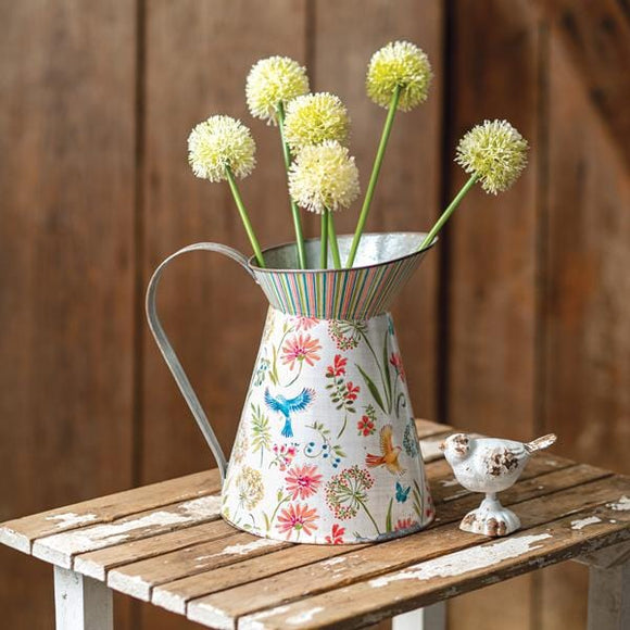 Tall Metal Pitcher with Floral Design - Countryside Home Decor