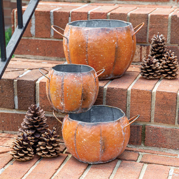 Set of Three Metal Pumpkin Containers - Countryside Home Decor