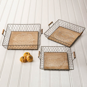 Set of Three Autumn Wood and Metal Trays