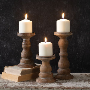 Set of Three Wooden Pillar Candle Holders - Countryside Home Decor