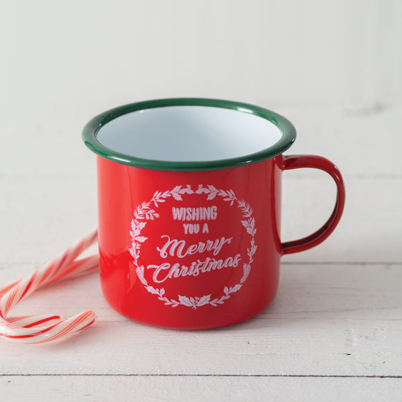 Wishing You A Merry Christmas Enameled Mug - Countryside Home Decor