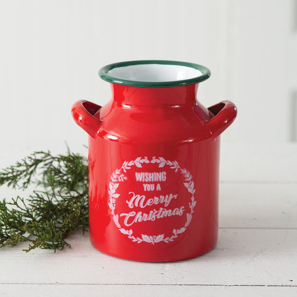 Wishing You A Merry Christmas Enameled Milk Can - Countryside Home Decor