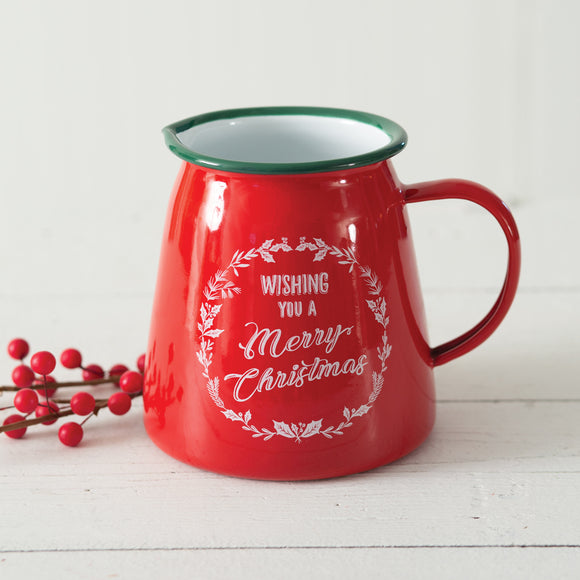 Wishing You A Merry Christmas Enameled Creamer Cup - Countryside Home Decor