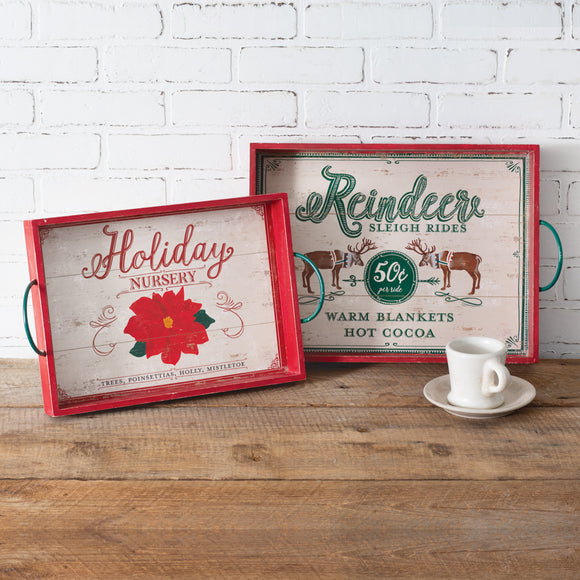 Set of Two Wood Holiday Serving Trays - Countryside Home Decor