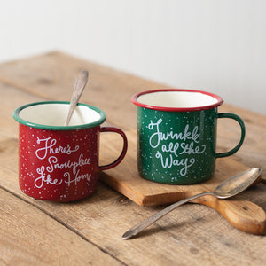 Set of Two Christmas Enamel Mugs - Countryside Home Decor
