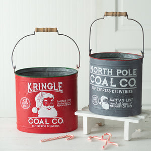 Set of Two Christmas Coal Buckets - Countryside Home Decor