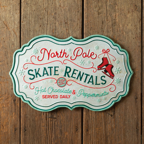 North Pole Skate Rentals Metal Wall Sign - Countryside Home Decor