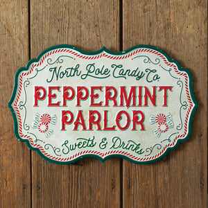 North Pole Peppermint Parlor Metal Wall Sign - Countryside Home Decor