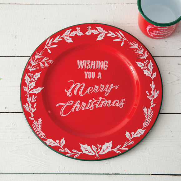 Wishing You A Merry Christmas Enameled Charger - Countryside Home Decor