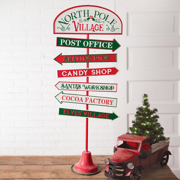 North Pole Village Directional Sign Stand - Countryside Home Decor