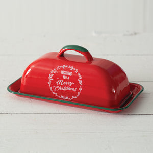 Wishing You A Merry Christmas Enameled Butter Dish - Countryside Home Decor