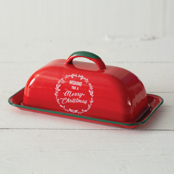 Wishing You A Merry Christmas Enameled Butter Dish - Countryside Home Decor