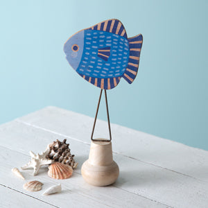 Wood Spotted Fish with Stand - Countryside Home Decor