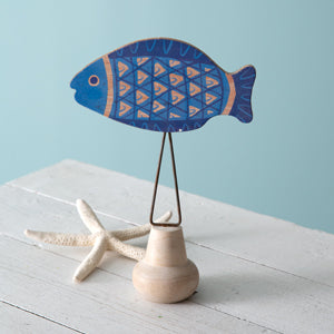 Wood Blue Fish with Stand - Countryside Home Decor