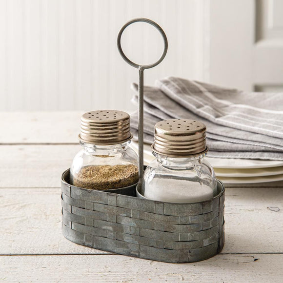 Galvanized Salt and Pepper Caddy with Ring - Countryside Home Decor