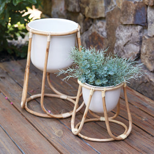 Set of Two Rattan Plant Stands with Pot - Countryside Home Decor