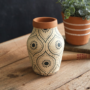 Hand Painted Sunburst Terra Cotta Vase - Countryside Home Decor