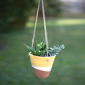 Color Blocked Hanging Terra Cotta Pot - Yellow - Countryside Home Decor