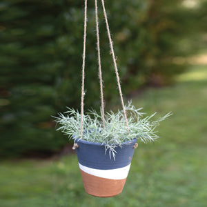 Color Blocked Hanging Terra Cotta Pot - Navy - Countryside Home Decor