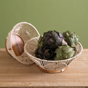 Set of Two Wood and Macrame Bowls - Countryside Home Decor