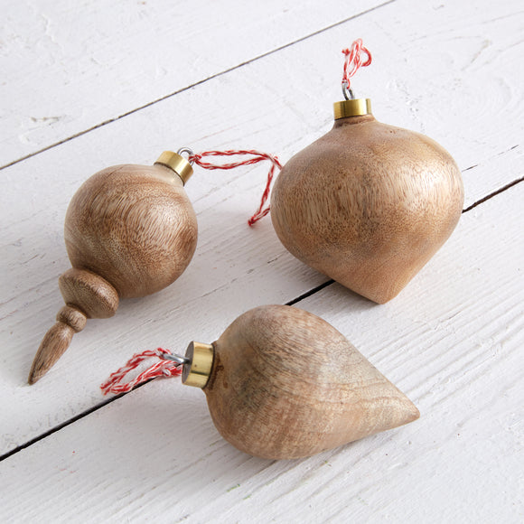 Set of Three Turned Wood Christmas Ornaments - Countryside Home Decor