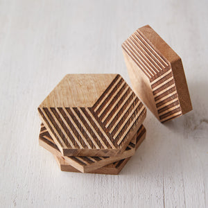 Set of Four Geometric Wood Coasters - Countryside Home Decor