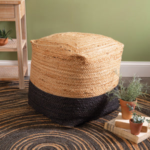 Natural and Black Jute Floor Pouf - Countryside Home Decor