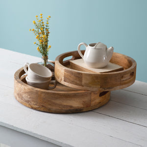 Set of Two Round Wood Trays - Countryside Home Decor