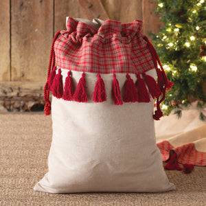 Plaid and Tassels Toy Sack - Countryside Home Decor